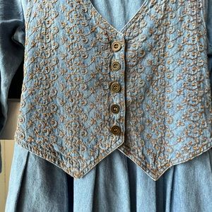 Vintage Carol Anderson Denim Tie Back Dress with Embroidery Detail